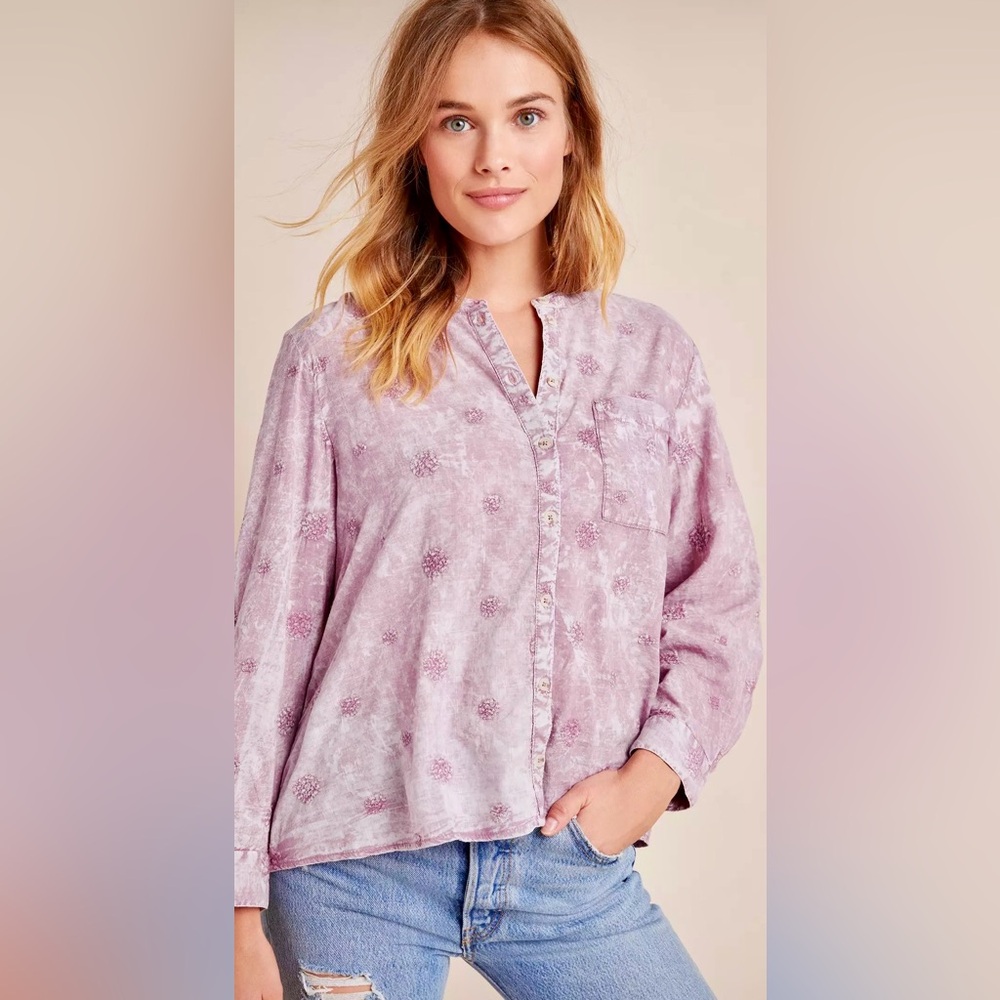 Pilcro by Anthropologie The Whitney Embroidered Trapeze Shirt Women’s Size XS